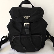 絕版古董品 Prada黑色銀標尼龍雙肩包 後背包 背囊 中古包 二手包