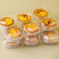 RORA - (10 Pcs) 6 Cavity Egg Tart Box | Plastic Transparent Disposable Portuguese Tart Box