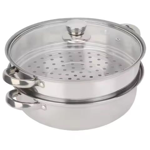 2 Layer Steamer Pot Cooker Stainless Steel Cookware 27cm Double Boiler Soup Steaming Pot for Home Ki