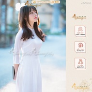 Áo dài học sinh nữ cấp 3 đi học cổ v vuông tay lỡ may sẵn áo dài lụa trắng tinh 2 tà truyền thống kỷ