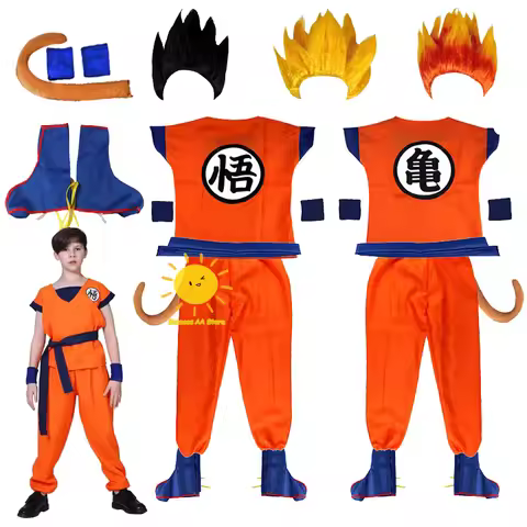 Halloween Kids Adult Goku Costume Anime Son Goku Cosplay Costume Uniform Wig Gift Halloween Carnival