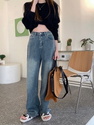 VELIN S-2XL Women Jeans Retro High Waist Denim Long Pants Korean Casual Straight Trousers