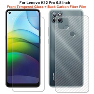For Lenovo K12 Pro 6.8" 1 Set = Back Rear Carbon Fiber Film Sticker + Clear Front Clear Tempered Glass Screen Protector Guard