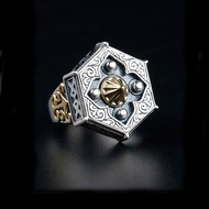 Cincin Segi Enam Yin Yang / Fashion Creative Design Ethnic Style Rune Carving Hexagonal Ring for Men