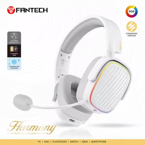 FANTECH Harmony WHG02 Wireless Headphones Bluetooth 5.3 50mm Bass-Enhancing Diaphragm RGB Gaming Hea