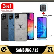 3IN1 DEER Case Samsung A12 Softcase Casing + Tempered Glass + Camera