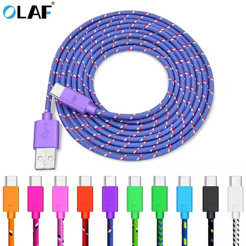 OLAF Nylon Braided USB Type C Cable 1M 2M 3M Data Sync Fast Charging USB C Cable For Samsung S9 S10 