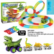 Dinosaur Track Cars For Boy Flexible Track With LED Light And Sound-Up Race Car Set Anti-Gravity Track Train Gift For Kid