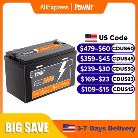 PowMr 100AH 150AH 200AH 300AH Lifepo4 Battery 12V 24V Battery Packs Solar Lithium Battery Rechargeab