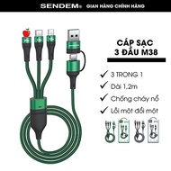 Cáp Sạc Nhanh 120W 2 Ra 3 Đầu Sendem M38