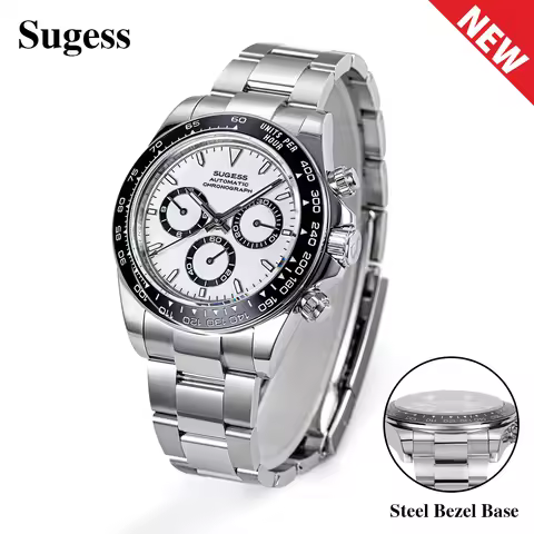 Sugess Panda Chronograph Movement Automatic Mechanical Chronograph Wristwatch Waterproof Diving Men 