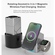 SG 15W 3-in-1 Wireless Charging Tower Cyber Cube Charger Magnetic Auto Rotation Charging Station