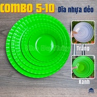 Cheap round flexible plastic plates (COMBO of 5-10 pieces) green and white in size 10 to 23 cm