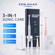 3-in-1 Sonic Electric Toothbrush Set with 6 Modes, 2-Minute Timer, IPX7 Water Resistance and USB Cha
