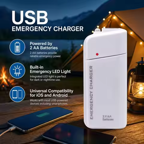 500mA Emergency Charger USB Emergency Charger 2AA Battery Portable Power Bank With LED Lighting