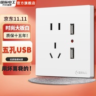 国际电工86型装饰插座面板白色开关插座挡板暗装一开单控五孔插座墙壁插座 五孔带双USB插座