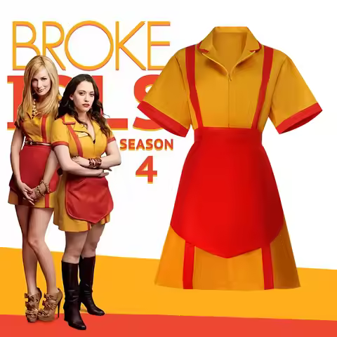 2 Broke Girls Max Cosplay Costume Caroline Waitress Uniform With Apron Yellow Maid Uniform Halloween