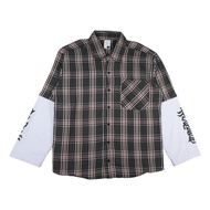 KEMEJA Hellwood - TUCKS Brown Mixed Fabric Flannel Shirt | Flannel Dual Sleeve