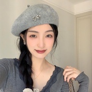 LNN99 Women's Fashion Korean Beret Wool Hat – Beautiful Bow Knitted Hat, Size < 57cm