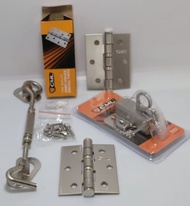 Promo!! 1 Paket Engsel 3 Inch Jendela Tebal Silver CML + Hak Angin Segi Silver Cantolan Jendela + Gr