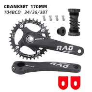 Mountain Bike Crank 170mm With Bottom Bracket 104BCD 34T 36T 38T Bicycle Chainring Aluminum Alloy MTB Crankset
