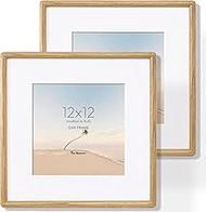 12x12 Picture Frame Set of 2, USA-Sourced Oak Wood Photo Frame with HD Tempered Glass, Handcrafted R