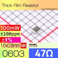 47R 0603 ±1% 100mW Thick Film Resistor 47Ω 470 UNI-ROYAL 0603WAF470JT5E