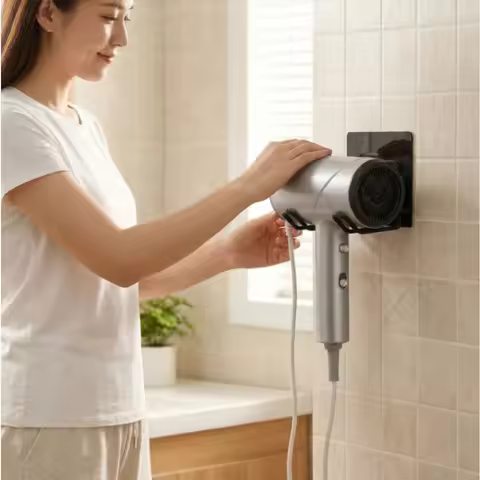 1PCS Stainless Steel Hair Dryer Stand Shelf, Bathroom No-Drill Hanger, Bathroom Dyson Hair Dryer Wal
