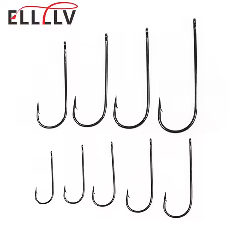 Elllv 100pcs #16 - #4/0 Aberdeen Long Shank Fine Wire Fishhook Saltwater Freshwater Fishing Hooks Sa