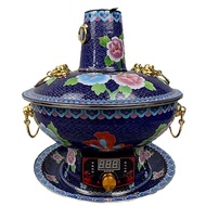 YQ13 Pure Copper Extra Thick Cloisonne Enamel Craft Electric Charcoal Dual-Use Red Copper Hot Pot Plug-in Two-Flavor Hot