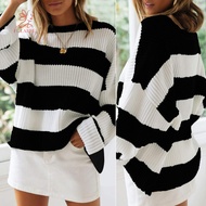 fulaide- Striped Oversized Sweater Women Pullover Sweater Women’s Oversized Pullover Sweater Wide St