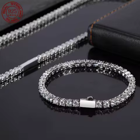3MM 4MM 5MM 5A cubic Zirconia CZ tennis Bracelet Necklace 925 silver 18K gold Hip Hop classic jewelr