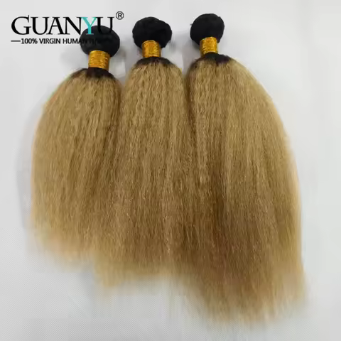 T1B/27 1B/Honey Blonde Kinky Straight Hair Bundles Brazilian Human Hair Wefts 3/4 Bundles