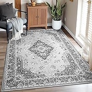 Vintage Area Rug 5x8 Rugs, Machine Washable Vintage Area Rug Non-Slip Low Pile Large Rug for Living 