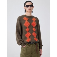 SimpleProject * Crew-neck Argyle Sweater Diamond Check Contrast Color Floating Wool Round neck Sweat