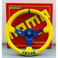 MOMO steering wheel Genuine Leather Decorated Size 13.5 Inches 2.5 Yellow Leather/Embroidered FR34K