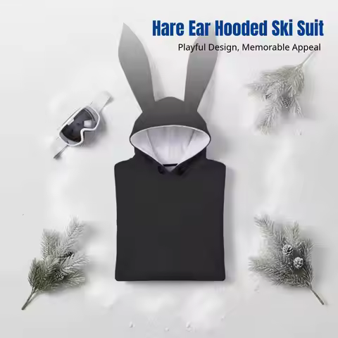 Ski Jacket Set with Hare Ear Hoodie, Windproof Waterproof, Colorful, Unisex