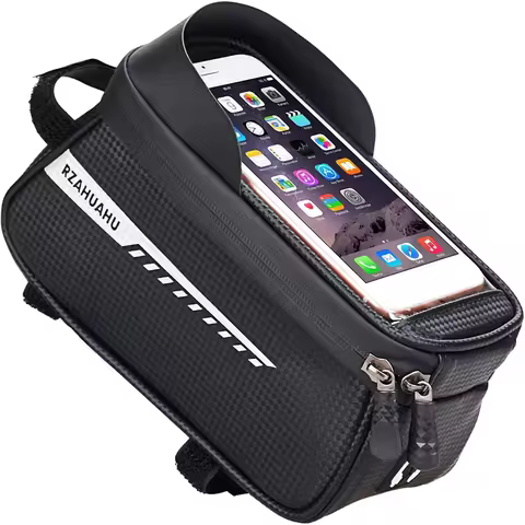 Cycling Front Beam Bag, Front Tube Cycling Bag, Waterproof Touchscreen Phone Holder, Waterproof Sadd