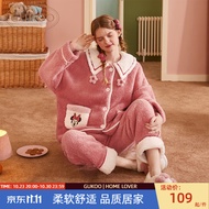果壳（Gukoo）迪士尼睡衣套装珊瑚绒睡衣女冬女士睡衣家居服新款冬w 胭脂粉 L