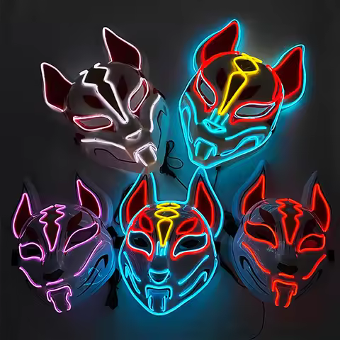 New Arrival LED Luminous Cosplay Anime Mask Neon Light Up Fox Mask Halloween Party Mask Carnival Par