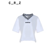 CRZ Women's White V-Neck Short Sleeve Cotton T-Shirt with Back Split - Summer Casual