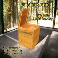 Wooden crate lid 30x30 x 35-50 cm Wooden crate box storage box