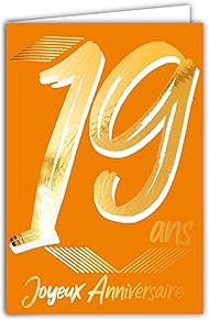 Afie 19th Birthday Card Glossy Gold Textured for Men with Envelopes 69-2419 Made in France