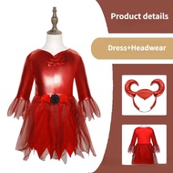 European Aristocracy Vampire Kids Red Demon Devil Evil Jacket Pants Dress Halloween Cosplay Costumes