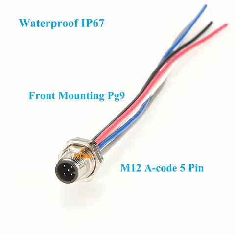M12 Bulkhead Panel Connector 5 pin A-code Male to Pigtail Front Mounting Cable for CANopen CANBus PR