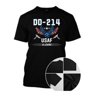 Mens USAF Alumni T-Shirt - Black Crew Neck Cotton Tee with DD-214 Military ID & Eagle Wings Design,