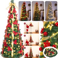 Foldable Christmas Tree Pop Up Artificial Tinsel Slim Christmas Tree with Snowflake Ornaments