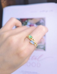 |仙氣星空藍紫木那綠|天然A貨翡翠純銀鍍18k金雙色隨形設計款戒指