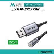 UGREEN CM477 USB A To 3.5MM Aux Audio Jack Sound Card Adapter Converter Cable - 22CM (UG-CM477-30757