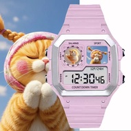 Cute Cat Waterproof Watch Electronic Watch Lucky Cat​ Digital Watch Pink White Blue Fortune Cat​ Car